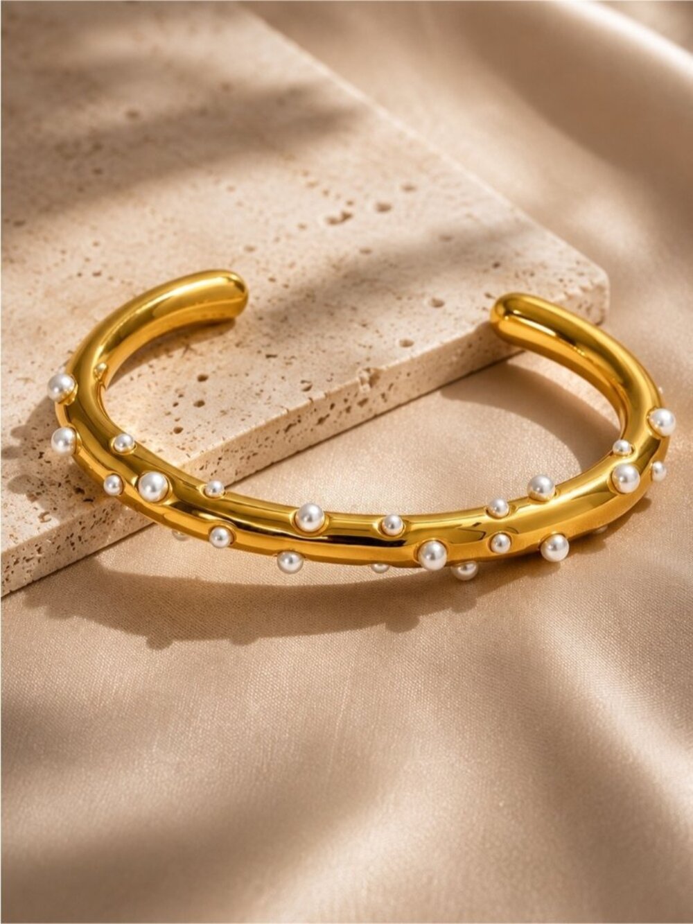 Gold tone Pearl Cuff Bracelet – Elegant Women’s Jewelry